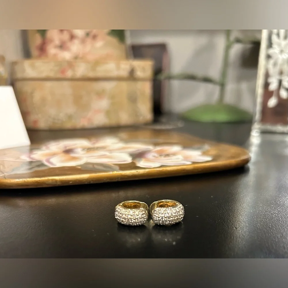 18 Karat Gold and Pave Diamond Huggie Earrings - Picture 2 of 13
